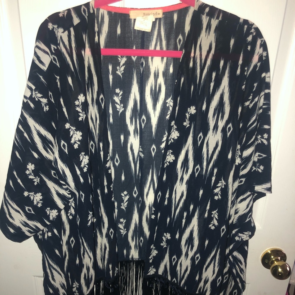 Navy Blue Kimono with Fringe detailing